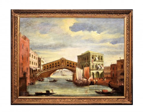 Venice, Grand Canal and Rialto Bridge - Giovanni Grubas (Venice 1830 -1919)